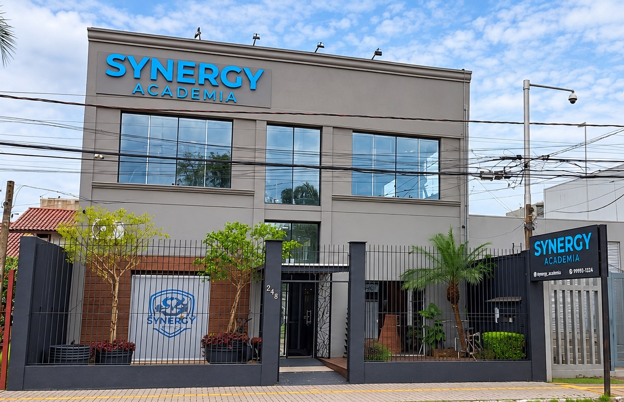 Fachada da Synergy Academia na Rua Bagé, 248, bairro Niterói, Canoas